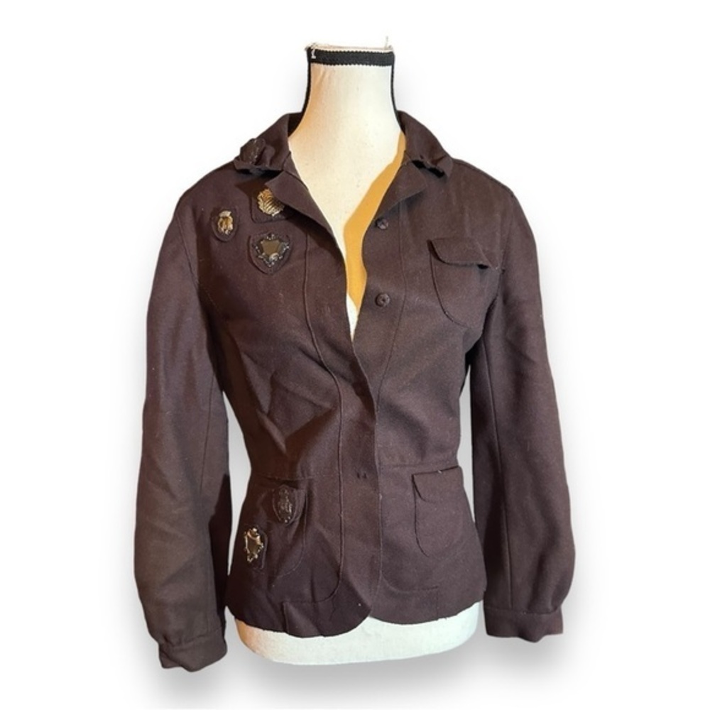 Vintage Women’s 42 Miu Miu Wool Military Blazer with Metal Insignia